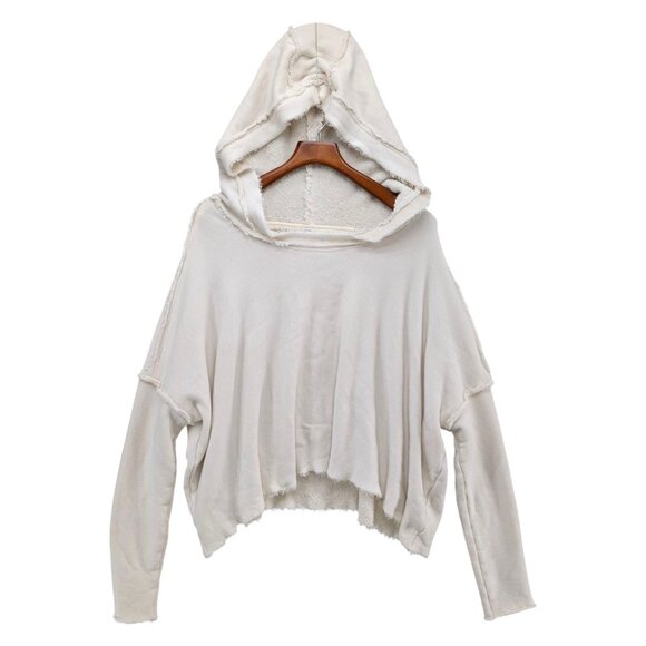 Free People FP Movement Hoodie Womens White Oversized Terry Cloth Raw Hem Size M - Picture 1 of 9